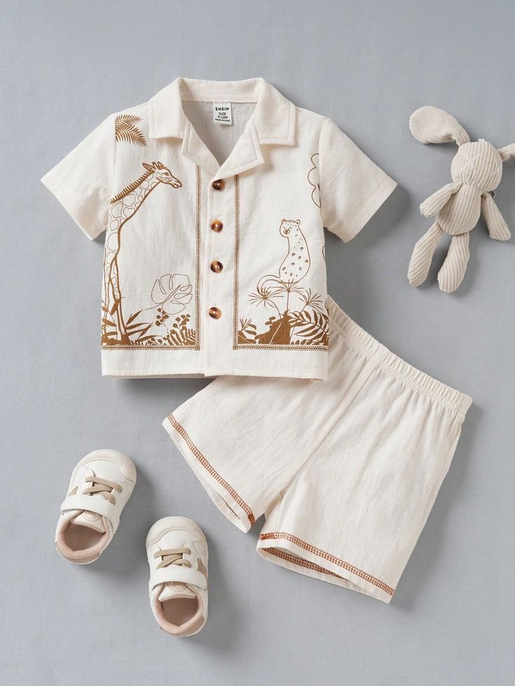 2pcs Baby Boy Funny Wild Animal Print Casual Short…